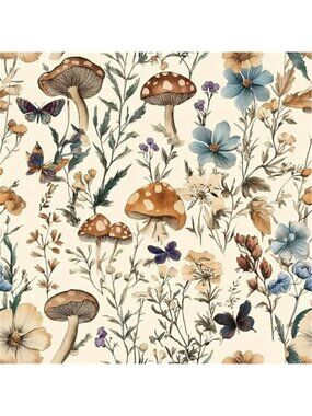 Mushroom Forest Peel Stick Wallpaper Boho Vintage Floral Contact Paper Beige